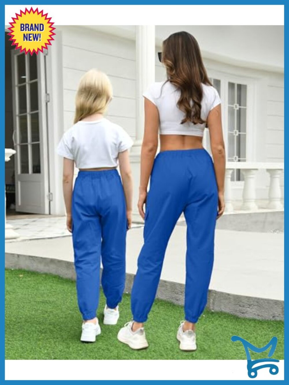 Girls & Womens Cargo Jogger Pants Drawstring Elastic Waist Cotton Blend - Picture 2 of 6